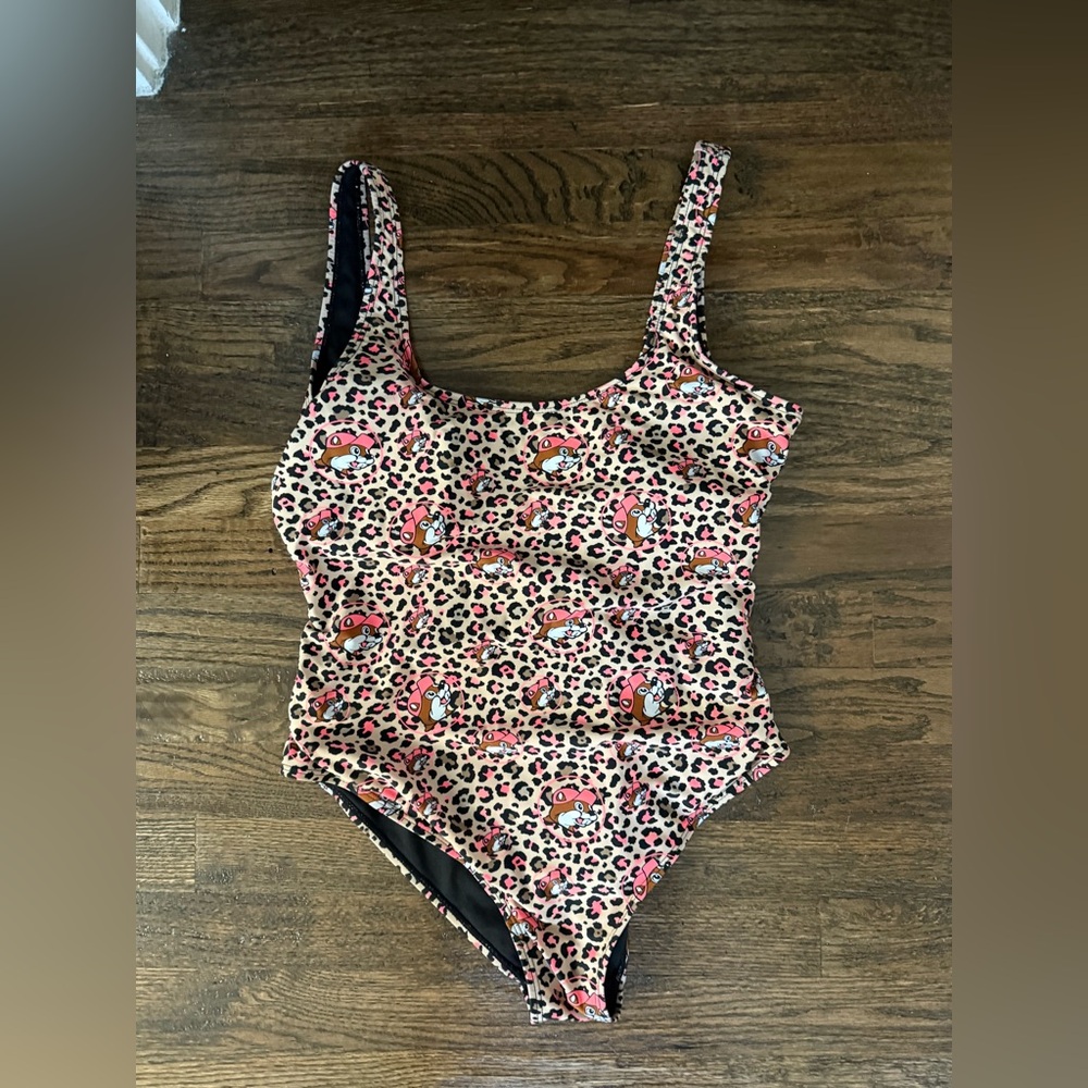 Buc-ee’s women’s Pink and Tan Leopard Print One-Piece Swimsuit